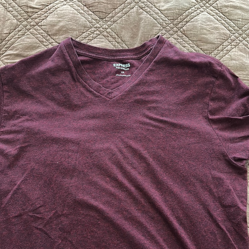 Express Men's Burgundy V-Neck T-shirt